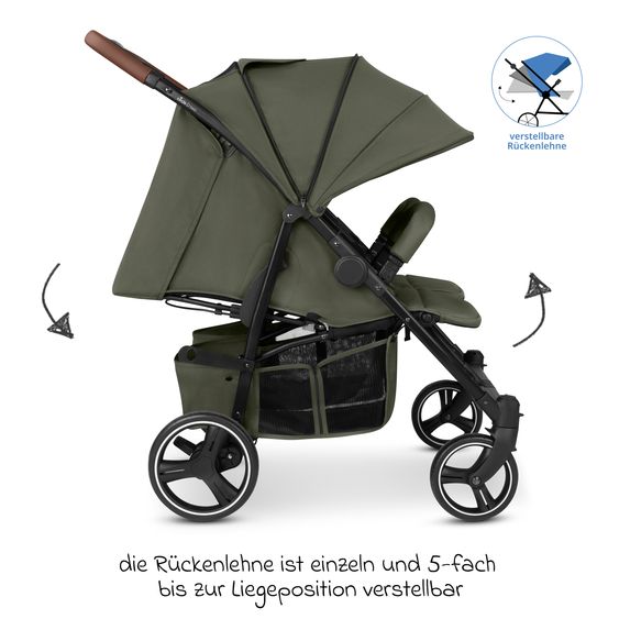 ABC Design Geschwister- & Zwillingskinderwagen D Two bis 22 kg Rücksitz mit Liegeposition und Einstiegshilfe - Pure - Wheat