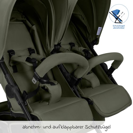 ABC Design Geschwister- & Zwillingskinderwagen D Two bis 22 kg Rücksitz mit Liegeposition und Einstiegshilfe - Pure - Wheat