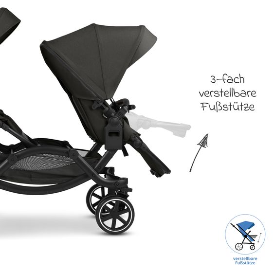 ABC Design Geschwisterwagen & Zwillingskinderwagen Zoom 2 inkl. 2 Sportsitze, 2x Keilkissen & 2x Einlagen - Pure - Coal