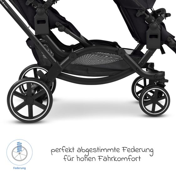 ABC Design Geschwisterwagen & Zwillingskinderwagen Zoom 2 inkl. 2 Sportsitze, 2x Keilkissen & 2x Einlagen - Pure - Coal