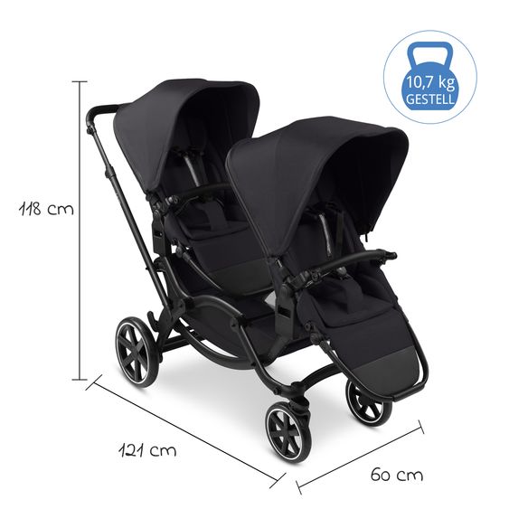 ABC Design Geschwisterwagen & Zwillingskinderwagen Zoom 2 inkl. 2 Sportsitze, 2x Keilkissen & 2x Einlagen - Pure - Coal