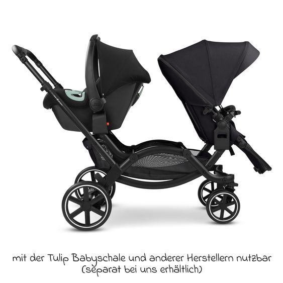 ABC Design Geschwisterwagen & Zwillingskinderwagen Zoom 2 inkl. 2 Sportsitze, 2x Keilkissen & 2x Einlagen - Pure - Coal