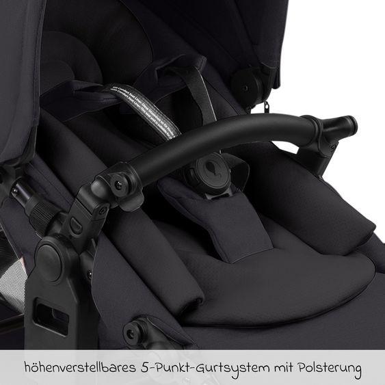 ABC Design Geschwisterwagen & Zwillingskinderwagen Zoom 2 inkl. 2 Sportsitze, 2x Keilkissen & 2x Einlagen - Pure - Coal