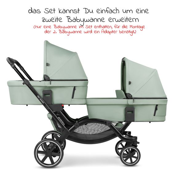ABC Design Passeggino fratellare e passeggino gemellare Zoom - Set economico da 6 pezzi con 2 seggiolini sportivi, navicella e 2 cunei per la seduta - Pino