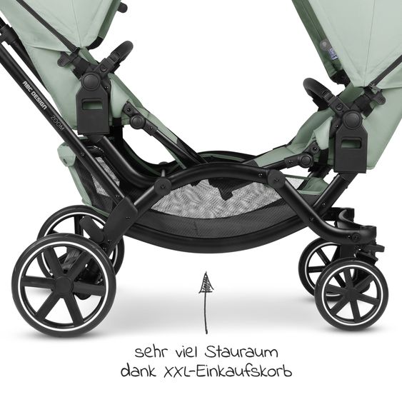 ABC Design Passeggino fratellare e passeggino gemellare Zoom - Set economico da 6 pezzi con 2 seggiolini sportivi, navicella e 2 cunei per la seduta - Pino