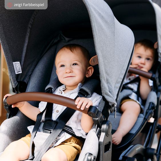 ABC Design Passeggino fratellare e passeggino gemellare Zoom - Set economico da 6 pezzi con 2 seggiolini sportivi, navicella e 2 cunei per la seduta - Pino