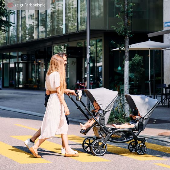 ABC Design Passeggino fratellare e passeggino gemellare Zoom - Set economico da 6 pezzi con 2 seggiolini sportivi, navicella e 2 cunei per la seduta - Pino