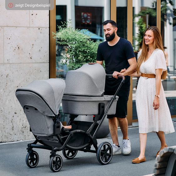 ABC Design Passeggino fratellare e passeggino gemellare Zoom - Set economico da 6 pezzi con 2 seggiolini sportivi, navicella e 2 cunei per la seduta - Pino