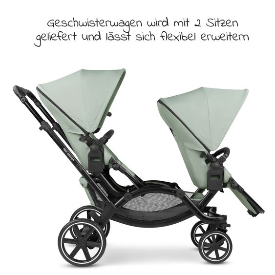 ABC Design Passeggino fratellare e passeggino gemellare Zoom - Set economico da 6 pezzi con 2 seggiolini sportivi, navicella e 2 cunei per la seduta - Pino