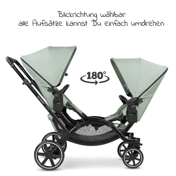 ABC Design Passeggino fratellare e passeggino gemellare Zoom - Set economico da 6 pezzi con 2 seggiolini sportivi, navicella e 2 cunei per la seduta - Pino