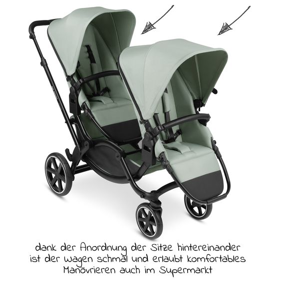ABC Design Passeggino fratellare e passeggino gemellare Zoom - Set economico da 6 pezzi con 2 seggiolini sportivi, navicella e 2 cunei per la seduta - Pino