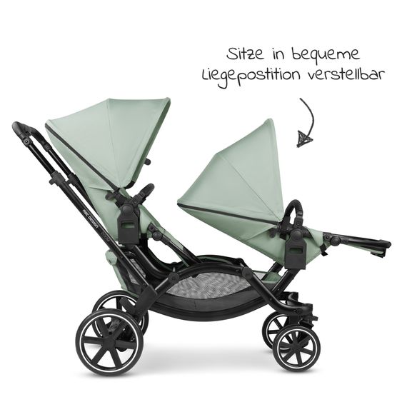 ABC Design Passeggino fratellare e passeggino gemellare Zoom - Set economico da 6 pezzi con 2 seggiolini sportivi, navicella e 2 cunei per la seduta - Pino
