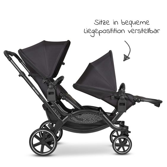 ABC Design Geschwisterwagen & Zwillingskinderwagen Zoom - 8-tlg. Sparset inkl. 2 Sportsitzen, Babywanne, Babyschale Tulip und 2x Sitzkeil - Ink