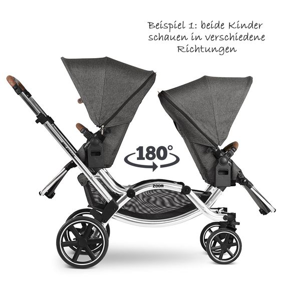 ABC Design Geschwisterwagen & Zwillingskinderwagen Zoom - Diamond Edition - Asphalt