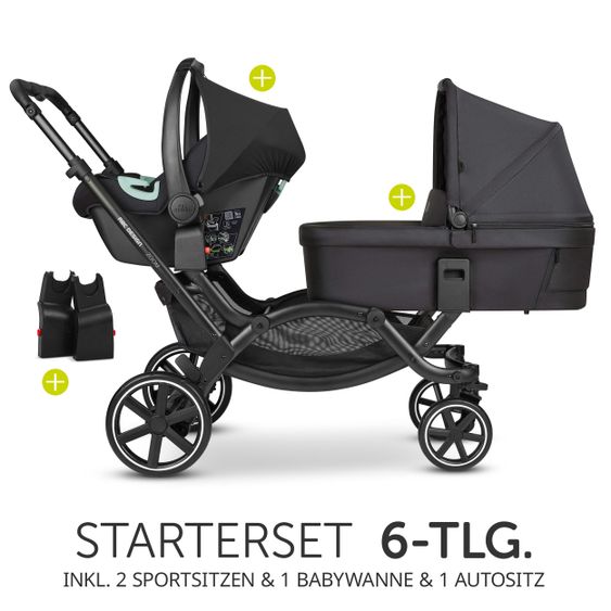 ABC Design Geschwisterwagen & Zwillingskinderwagen Zoom inkl. 2 Sportsitzen, Babywanne und Babyschale Tulip - Classic Edition - Ink