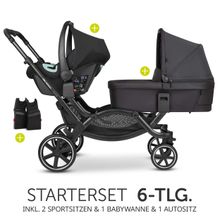Geschwisterwagen & Zwillingskinderwagen Zoom inkl. 2 Sportsitzen, Babywanne und Babyschale Tulip - Classic Edition - Ink
