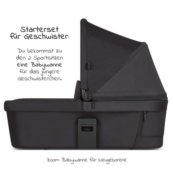 ABC Design Geschwisterwagen & Zwillingskinderwagen Zoom inkl. 2 Sportsitzen, Babywanne und Babyschale Tulip - Classic Edition - Ink