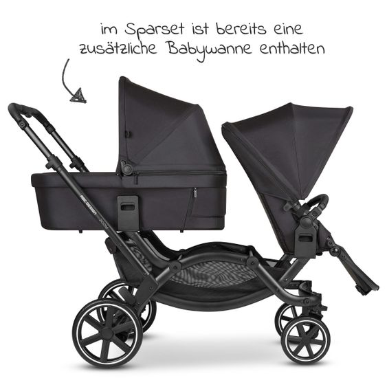 ABC Design Geschwisterwagen & Zwillingskinderwagen Zoom inkl. 2 Sportsitzen, Babywanne und Babyschale Tulip - Classic Edition - Ink