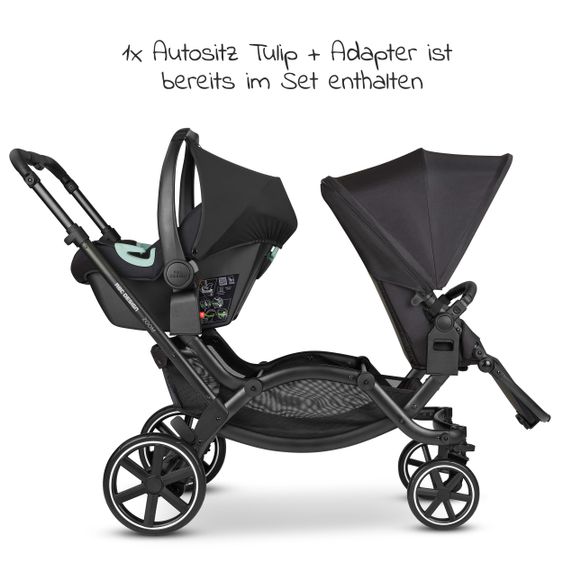 ABC Design Geschwisterwagen & Zwillingskinderwagen Zoom inkl. 2 Sportsitzen, Babywanne und Babyschale Tulip - Classic Edition - Ink