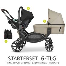 Geschwisterwagen & Zwillingskinderwagen Zoom inkl. 2 Sportsitzen, Babywanne und Babyschale Tulip - Classic Edition - Reed