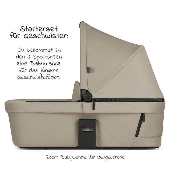 ABC Design Geschwisterwagen & Zwillingskinderwagen Zoom inkl. 2 Sportsitzen, Babywanne und Babyschale Tulip - Classic Edition - Reed