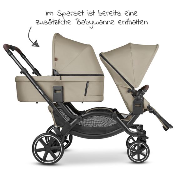 ABC Design Geschwisterwagen & Zwillingskinderwagen Zoom inkl. 2 Sportsitzen, Babywanne und Babyschale Tulip - Classic Edition - Reed