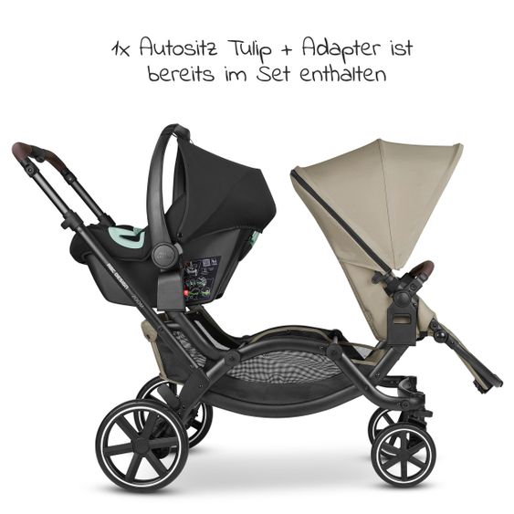 ABC Design Geschwisterwagen & Zwillingskinderwagen Zoom inkl. 2 Sportsitzen, Babywanne und Babyschale Tulip - Classic Edition - Reed