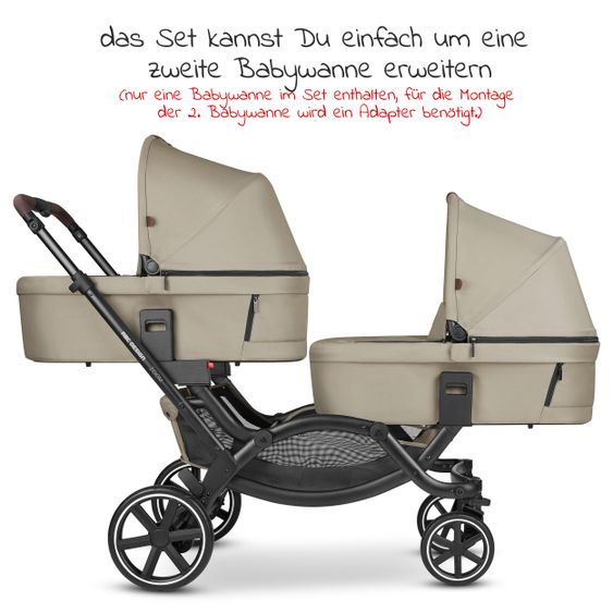 ABC Design Geschwisterwagen & Zwillingskinderwagen Zoom inkl. 2 Sportsitzen, Babywanne und Babyschale Tulip - Classic Edition - Reed