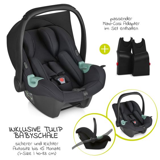 ABC Design Geschwisterwagen & Zwillingskinderwagen Zoom inkl. 2 Sportsitzen, Babywanne und Babyschale Tulip - Classic Edition - Reed