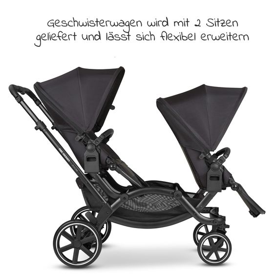 ABC Design Sibling baby carriage & twin baby carriage Zoom incl. 2 sports seats and 2x seat wedge - Ink