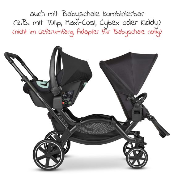 ABC Design Sibling baby carriage & twin baby carriage Zoom incl. 2 sports seats and 2x seat wedge - Ink