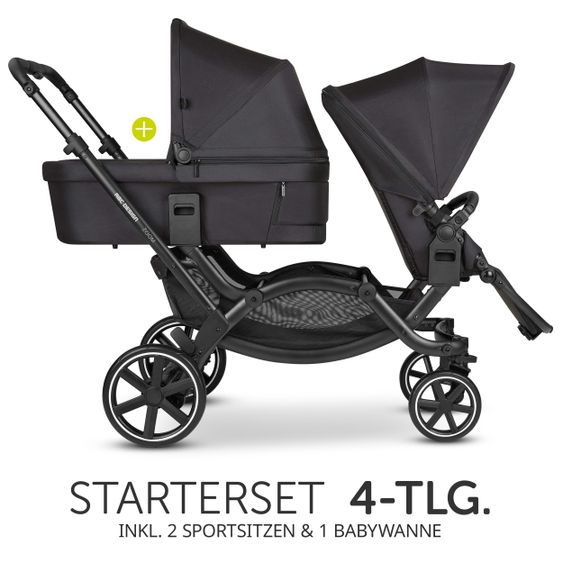 ABC Design Geschwisterwagen & Zwillingskinderwagen Zoom inkl. 2 Sportsitzen und Babywanne - Classic Edition - Ink