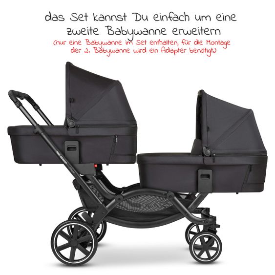 ABC Design Geschwisterwagen & Zwillingskinderwagen Zoom inkl. 2 Sportsitzen und Babywanne - Classic Edition - Ink