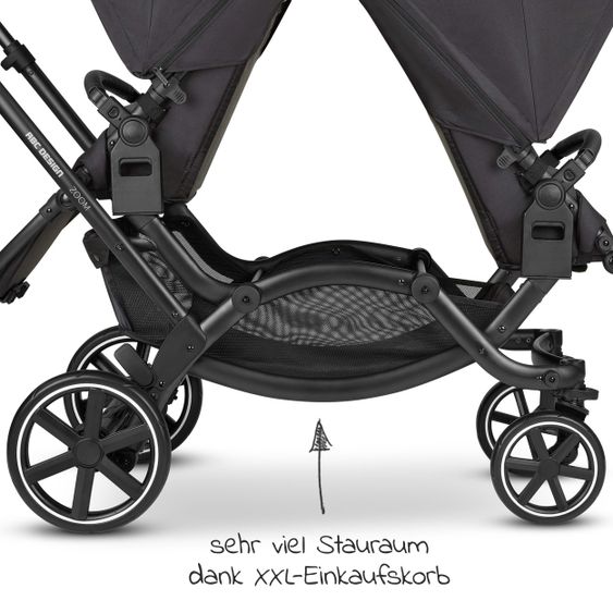 ABC Design Geschwisterwagen & Zwillingskinderwagen Zoom inkl. 2 Sportsitzen und Babywanne - Classic Edition - Ink