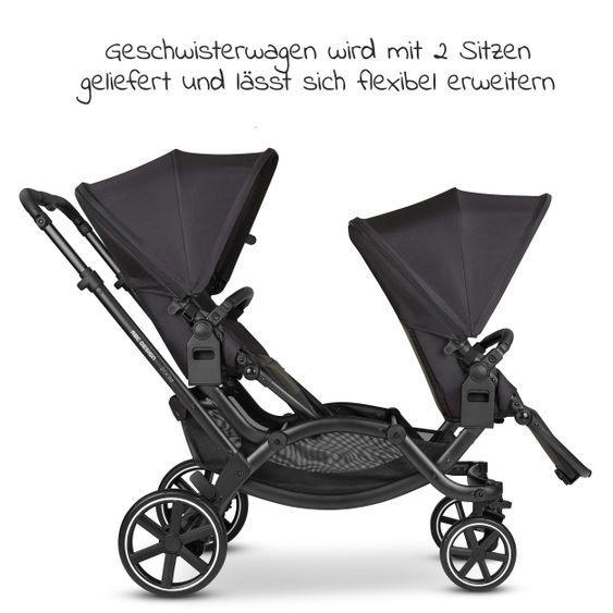 ABC Design Geschwisterwagen & Zwillingskinderwagen Zoom inkl. 2 Sportsitzen und Babywanne - Classic Edition - Ink