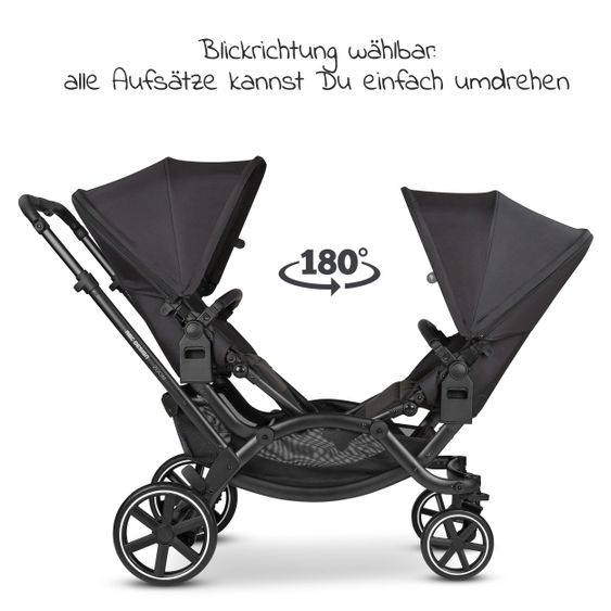 ABC Design Geschwisterwagen & Zwillingskinderwagen Zoom inkl. 2 Sportsitzen und Babywanne - Classic Edition - Ink