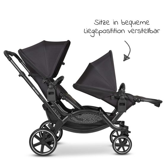 ABC Design Geschwisterwagen & Zwillingskinderwagen Zoom inkl. 2 Sportsitzen und Babywanne - Classic Edition - Ink