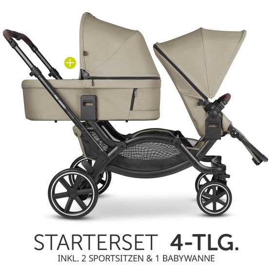 ABC Design Geschwisterwagen & Zwillingskinderwagen Zoom inkl. 2 Sportsitzen und Babywanne - Classic Edition - Reed