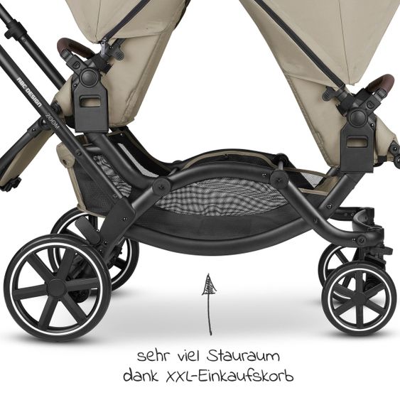 ABC Design Geschwisterwagen & Zwillingskinderwagen Zoom inkl. 2 Sportsitzen und Babywanne - Classic Edition - Reed