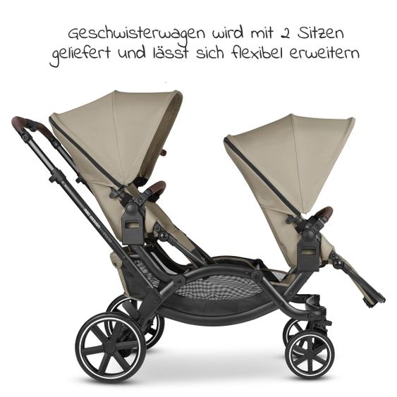 ABC Design Geschwisterwagen & Zwillingskinderwagen Zoom inkl. 2 Sportsitzen und Babywanne - Classic Edition - Reed