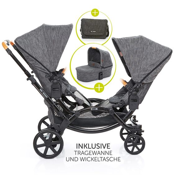 ABC Design Geschwisterwagen & Zwillingskinderwagen Zoom inkl. Tragewanne und Wickeltasche - Wood