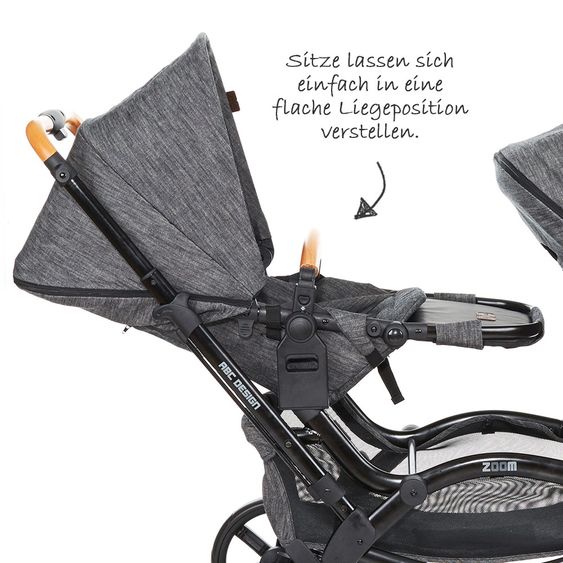 ABC Design Geschwisterwagen & Zwillingskinderwagen Zoom inkl. Tragewanne und Wickeltasche - Wood