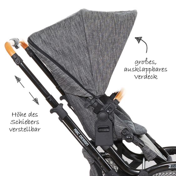 ABC Design Geschwisterwagen & Zwillingskinderwagen Zoom inkl. Tragewanne und Wickeltasche - Wood