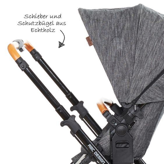 ABC Design Geschwisterwagen & Zwillingskinderwagen Zoom inkl. Tragewanne und Wickeltasche - Wood