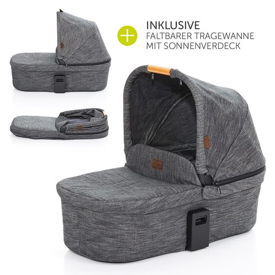 ABC Design Geschwisterwagen & Zwillingskinderwagen Zoom inkl. Tragewanne und Wickeltasche - Wood