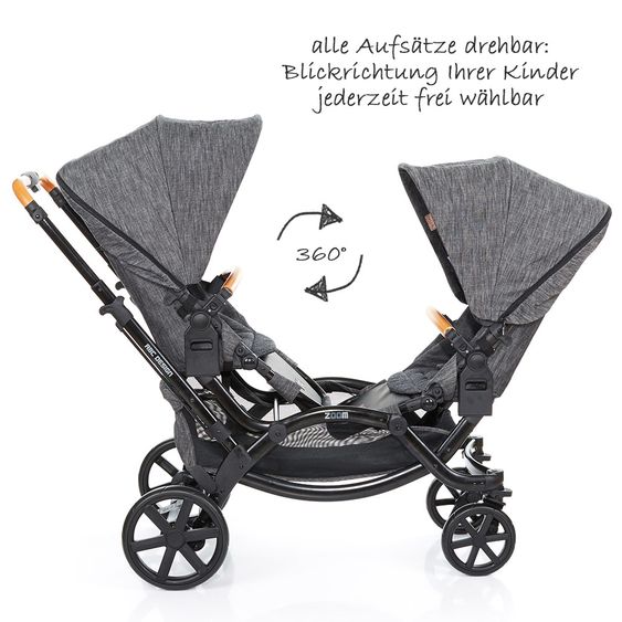 ABC Design Geschwisterwagen & Zwillingskinderwagen Zoom inkl. Tragewanne und Wickeltasche - Wood