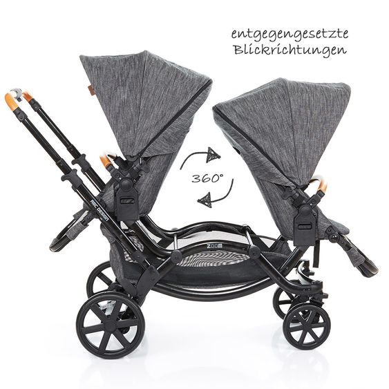 ABC Design Geschwisterwagen & Zwillingskinderwagen Zoom inkl. Tragewanne und Wickeltasche - Wood