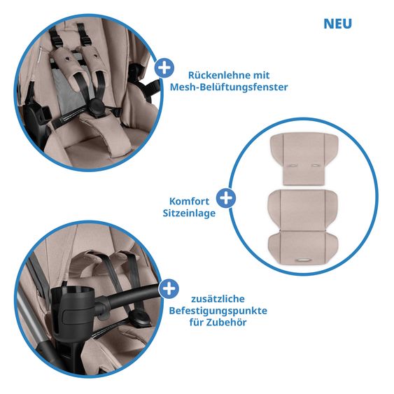 ABC Design Jogger e passeggino Salsa 5 Run con omologazione sportiva, pneumatici, seggiolino e freno a mano - Pure - Camel