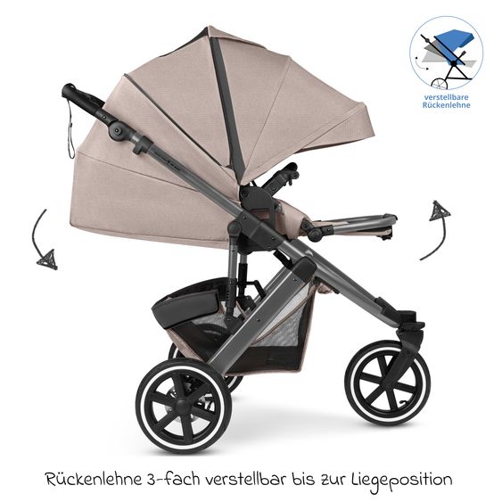 ABC Design Jogger e passeggino Salsa 5 Run con omologazione sportiva, pneumatici, seggiolino e freno a mano - Pure - Camel