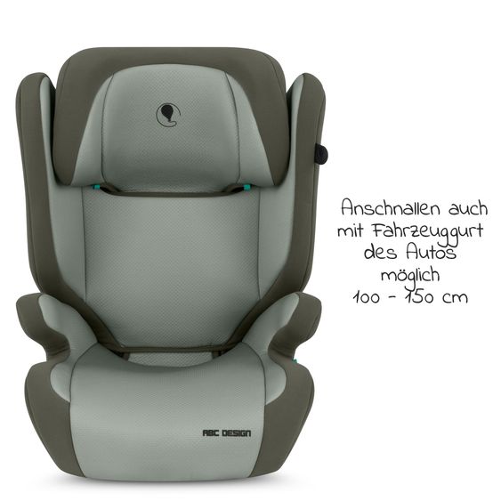 ABC Design Kindersitz Mallow 2 Fix i-Size (ab 3-12 Jahre) - auch geeignet für Autos ohne Isofix System - Sage